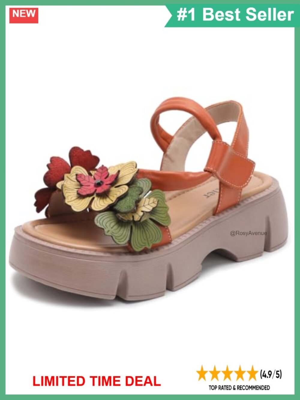 Women's Floral Platform Wedge Sandals Open Toe Ankle Strap Buckle Faux Leather